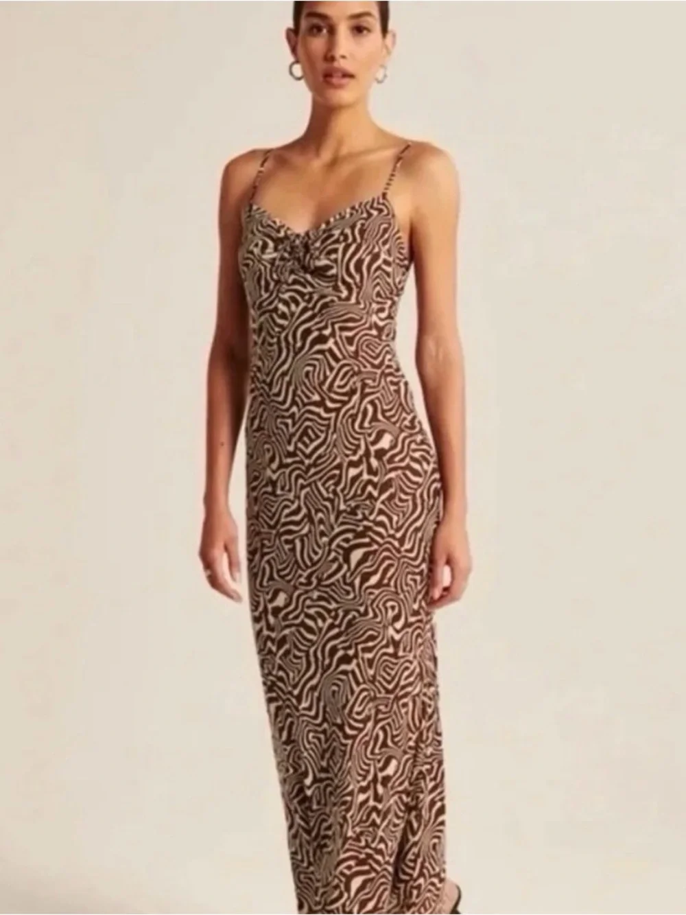 Abercrombie & Fitch Brown and Cream Abstract Slip Maxi Dress